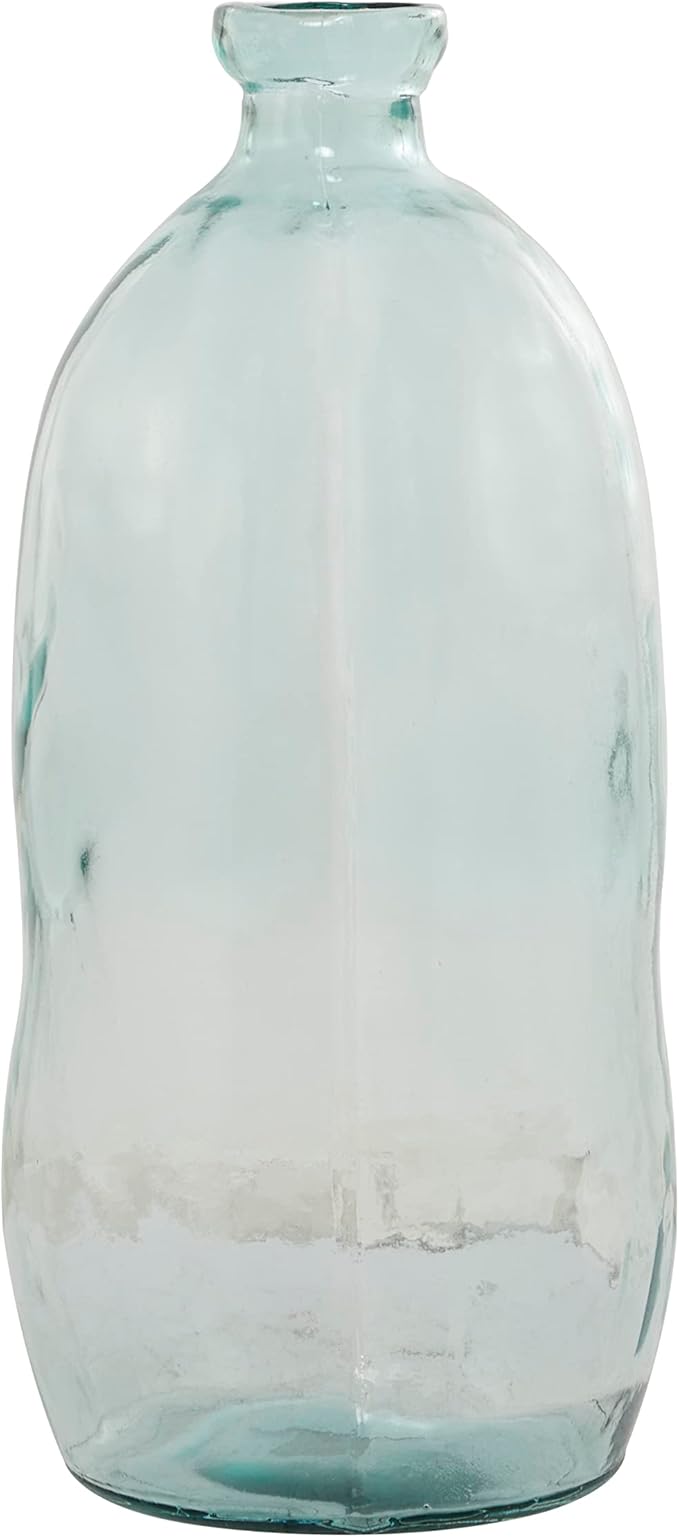 Deco 79 Recycled Glass Handmade Decorative Vase Spanish Bottleneck Centerpiece Vase, Flower Vase for Home Decoration 13" x 13" x 29", Blue