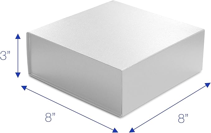 CECOBOX - Gift Boxes with Lids for Presents 8"x8"x3.1" - Matte, Collapsible Magnetic Closure Gift Box - Groomsmen & Bridesmaid Proposal Boxes, Wedding, PR, Birthdays, Holidays (White Leatherette)