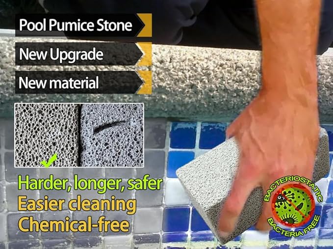 Pumice Stone for Pool and Stainless Steel Pool Brush Kit to Reomve Erase Rust Stain Spot in Concrete Plaster Pool Spa and Calcium Deposit on Pool Tile