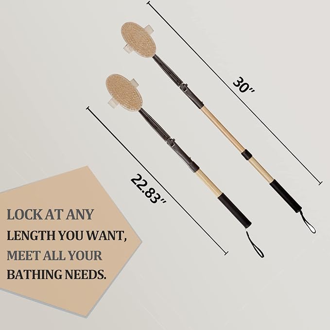 EASACE Long Handle Bath Body Brush & Lotion Applicator for Back Scrubber, Shower Brush with Soft Bristles for Wet or Dry