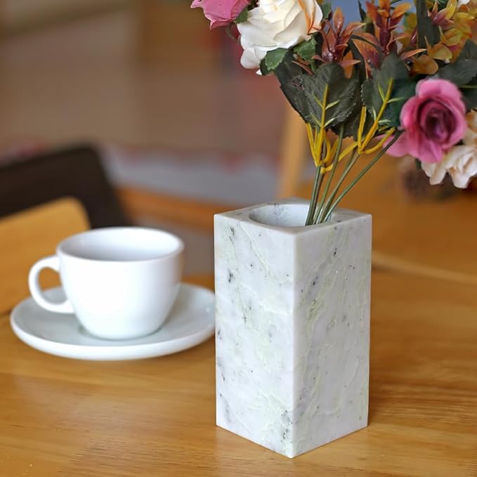 Natural Marble Flower Vase, Green Vase Modern Farmhouse Home Decor, Premium Marble Craft Vases for Living Room Shelves Table Center Wedding