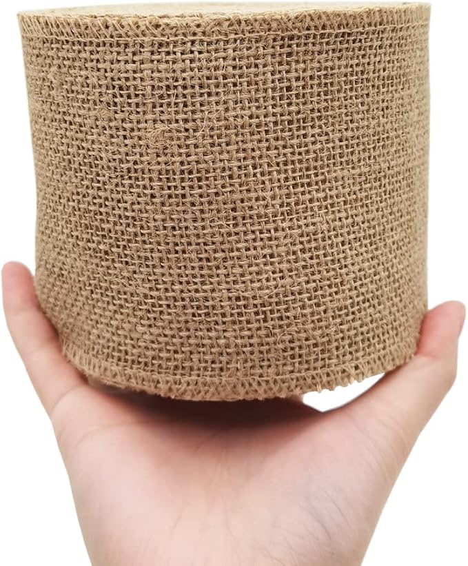 INSPIRELLE 4" Natural Burlap Fabric Roll 10 Yards Jute Ribbon for Gift Wrapping Craft Projects Wedding Decoration Home Decoration 10CM