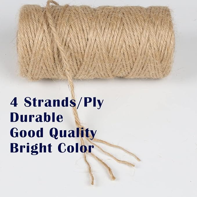5Pack 3mm Natural Jute Twine String 1640 Feet Long Twine String for Crafting Gardening Gift Wrapping Macrame DIY Home Decor (Brown-328Feet/Roll)