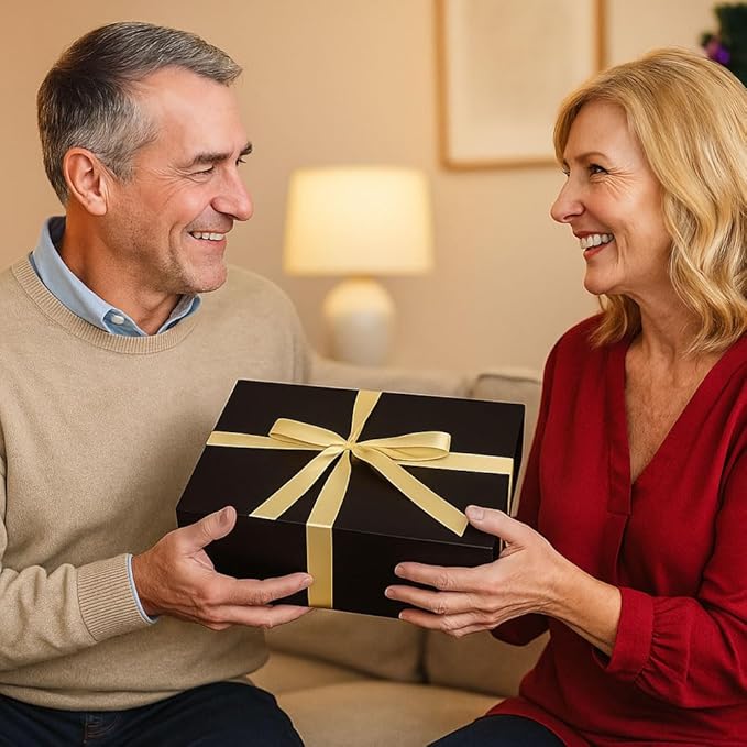 UoeRing 1 Pcs Black Gift Box,11.5x8x4 Magnetic Gift Box for Presents with Lids Rectangle Collapsible for Bridesmaid Proposal Box,Wedding,Christmas,Birthday Gift Packging with Ribbon Card Envelope