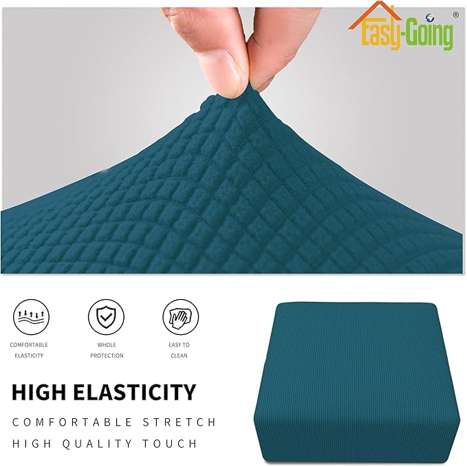 Easy-Going Stretch Square Ottoman Cover Folding Storage Stool Furniture Protector Soft Slipcover with Elastic Bottom (30x30x15inch, Peacock Blue)