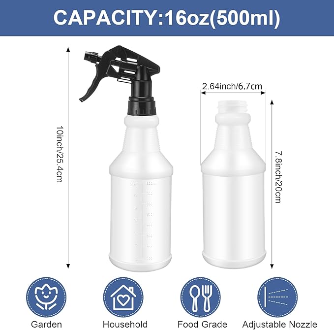 Eccliy 20 Pack 16oz Empty Spray Bottles, Leakproof Cleaning Bottles with Measurement and Adjustable Nozzle for Housekeeping, Commercial Use(Cylinder,Red Black Spray Head)