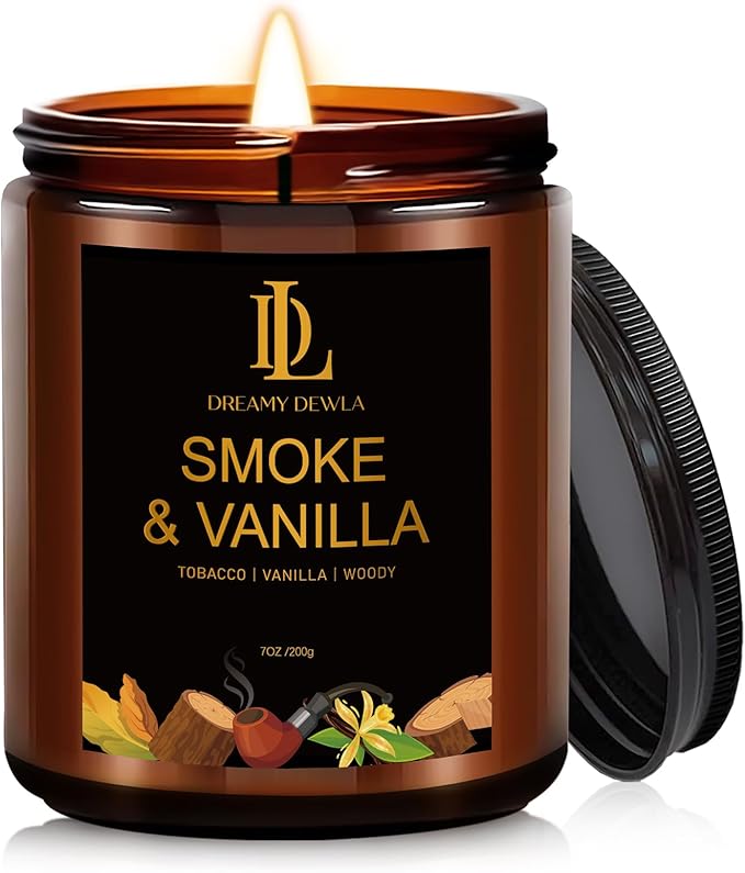Smoke & Vanilla Candles, Smoke Vanilla Scented Candle, Natural Soy Candles for Home Scented, Long Lasting with 50 Hour Burn Time, Gifts for Men Women