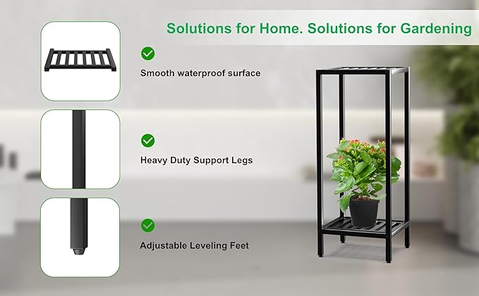 Zhongma 2 Tier 30" Tall Indoor Outdoor Plant Stand, 12 L x 12 W x 30 H inch, Heavy Duty Square Metal Flower Stand for Patio, Home, Garden, 220 LBS Capacity & Heavy Duty Construction