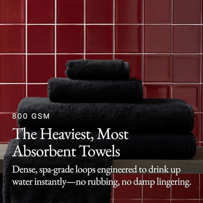 Italic Ultraplush 100% Australian Cotton Towels - Set of 2 Luxury Bath Towels, Quick Dry Plush and Absorbent, Heavy Duty Large Bath Towels, 800GSM Towels for Bathroom & Spa (Black)