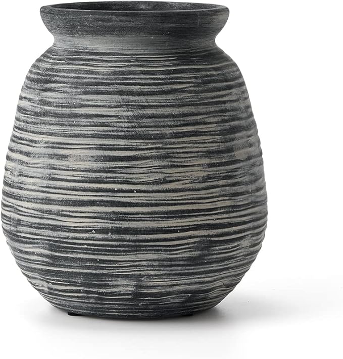 SIDUCAL Ceramic Rustic Farmhouse Flower Vase, Pottery Decorative Flower Vase for Home Decor, Table, Living Room Decoration, Shelf Decor, Mantel, 7.3 Inch, Black