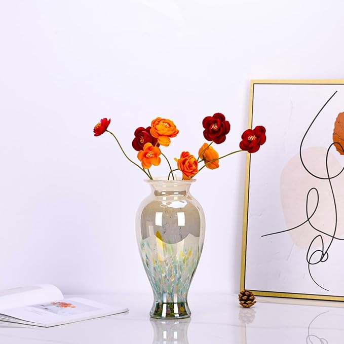 Blown Glass vase, Unique Glass vase, Colorful Bottle Decorative vase for Home Living Room Dining Table re Office Wedding entryway Desktop Decorative Flower vase. (Green)