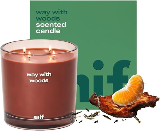 Way with Woods Luxury Scented Candle by Snif, Inviting and Crisp Scent, 200+ Hours, 100% Cotton Fiber Wicks, Soy Wax Blend, Non-Toxic, Vegan, 50 oz