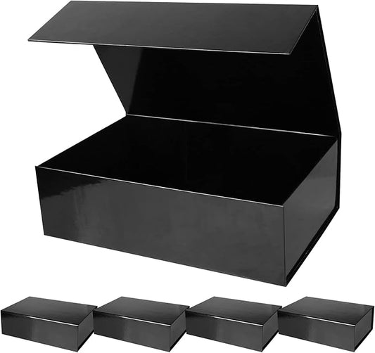Aimyoo 5 Pack Black Magnetic Gift Boxes with Lids 13.8x9x4.3 in, Large Bridesmaid Groomsman Proposal Box, Rectangle Collapsible Box for Present Graduation Birthday Wedding Storage