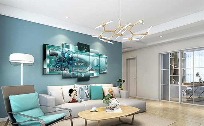 LUDUHU Turquoise Orchid Flowers Canvas Print - Abstract Green Floral Poster, Orchid Wall Art Painting Decor for Home Decoration Artwork Picture Bedroom Green Floral (A,Oversize 40x20inch)