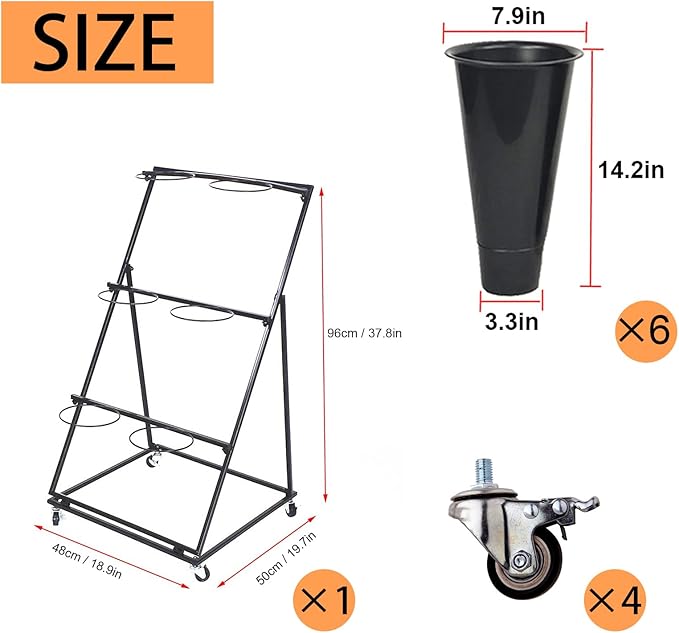 Flower Display Stand, 3-Layer Heavy-Duty Mobile Plant Cart shelve with Wheels, with Plastic Buckets, Easy to Install, Suitable for Indoor and Outdoor Balcony Courtyard Garden Art Exhibitions
