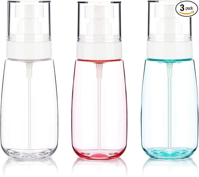 3pack Small Spray Bottle, 2.7oz Mini Spray Bottles, Empty Travel Spray Bottle, Fine Mist Plastic Spray Bottles (Clear+Green+Pink)