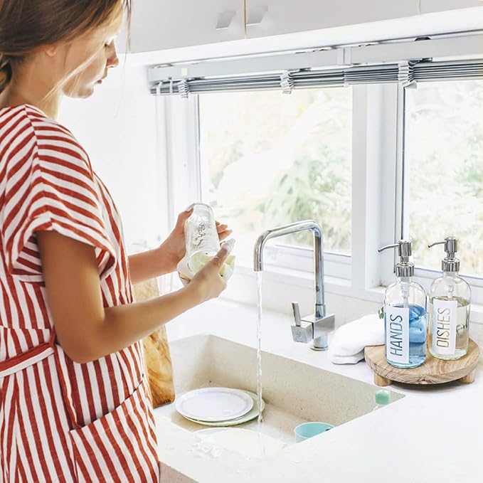 JASAI 2Pack 18OZ Glass Soap Dispenser with Rustproof 304 Stainless Steel Pump, Kitchen Soap Dispenser for Hands & Dishes (White)