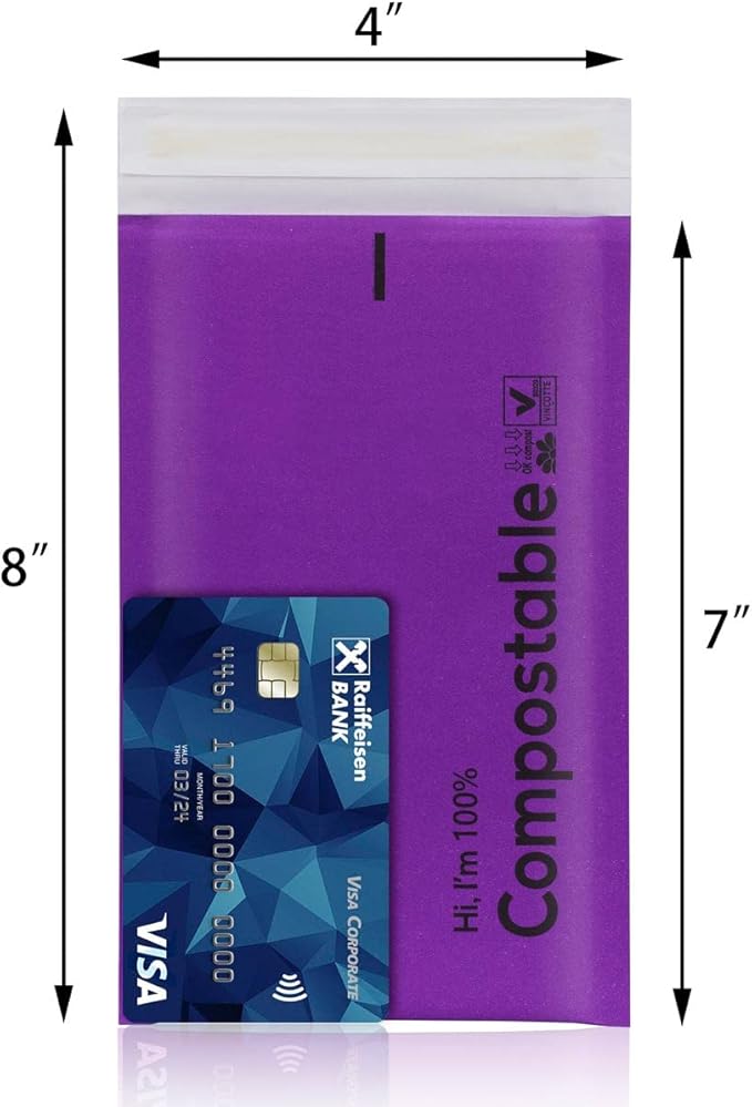 4x8 100% Biodegradable Bubble Mailers,25 Count Kraft Purple #000 Compostable Padded Packaging Wrap Envelopes Pouches Eco Friendly Self Seal Bags