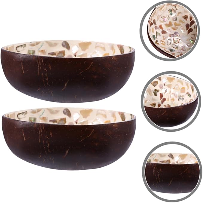 2pcs Handmade Natural Coconut Shell Bowls with Unique Hand-painted Pattern Multipurpose Food Containers for Salad Snacks Desserts and Home Decor Decorative Entryway Key Storage