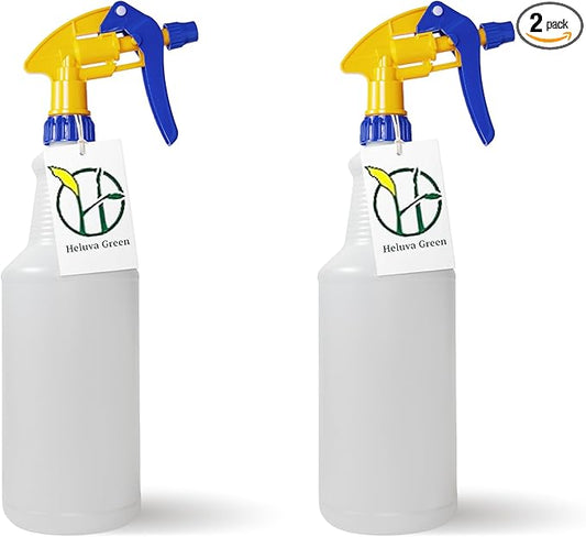 Heavy Duty 32oz Plastic Spray Bottles for Cleaning - Large Empty Industrial Bottles for Gardening Solutions, Vinegar, Chemicals, Professional Cleaners - Adjustable Sprayer Nozzle - Blue/Yellow 2 Pack