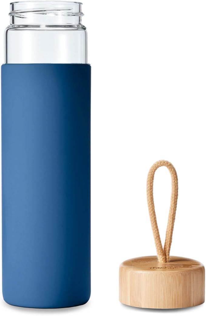 20 Oz Borosilicate Glass Water Bottles with Silicone Sleeve BPA Free, Dishwasher Safe - Reusable Clear Glass Drinking with Leak Proof Bamboo Lid | Perfect Gym Water Bottles for Men & Women