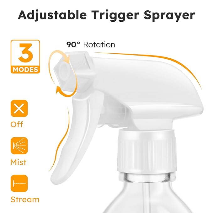Tecohouse Glass Spray Bottle 8 oz, Clear Small Empty Refillable Sprayer Container with Labels, Funnel, Lids, Graduated Pipettes - Handheld Size