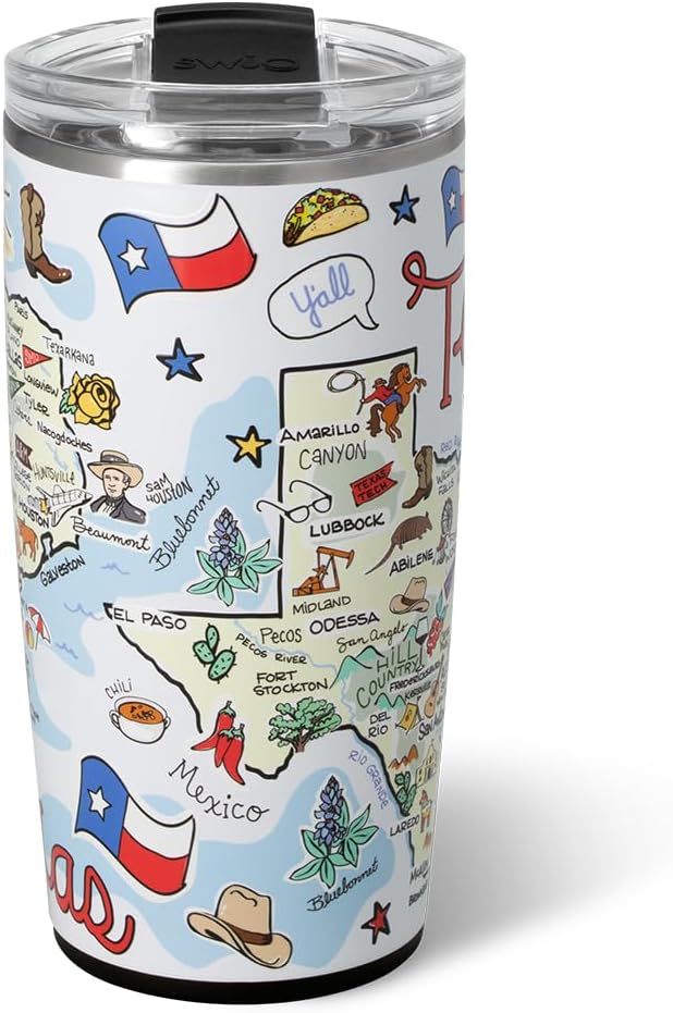Swig Life 22oz Travel Mug, Insulated Tumbler with Handle and Lid, Travel Coffee Mug, Cup Holder Friendly, Stainless Steel 22 oz Tumbler, Reusable Insulated with Lid (Texas)