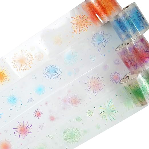Fireworks PET Tape Set, 4 Rolls Pre-Cut Ephemera for Junk Journaling, Scrapbooking, Crafting, DIY Projects, Diaries, and Art Supplies