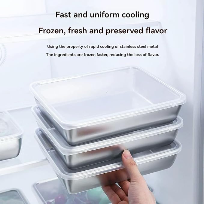 3PCS Stainless Steel Food Storage Containers，Meal Prep Containers, Kitchen tray with Lids,Oven plate，BPA Free