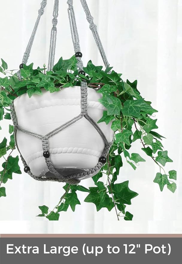 2 Pack 43 Inches Macrame Planter Hanger Large for 12 inch Pot + Swag Hook (Extra Long & Big) | Large Hanging Planter for Indoor Plants | No Tassel, Cotton Rope, No Pot/Plant Included