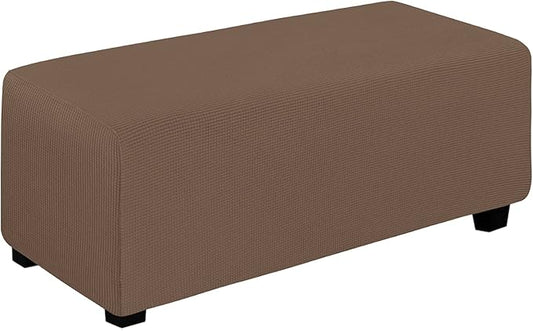 Easy-Going Stretch Ottoman Cover Folding Storage Stool Furniture Protector Soft Rectangle slipcover with Elastic Bottom (Ottoman X-Large,Brown)