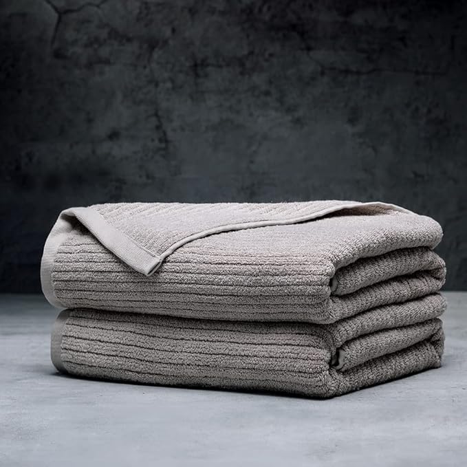 LUXOME Luxury Performance 2-Piece Bath Towel Set | Dual-Loop Design | Ultra Soft | Highly Absorbent | Quick Drying | Oyster (Tan)