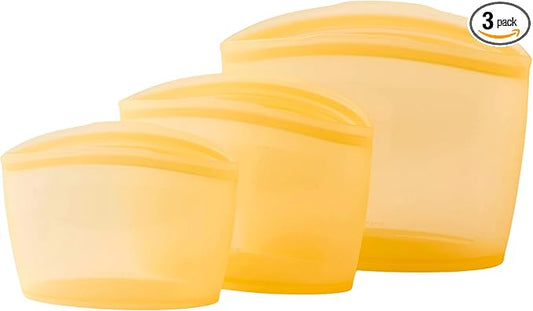 Blue Ginkgo Reusable Silicone Storage Bags – 3-Pack | Korean-Made Stand Up Food, Freezer Bags - Pumkin Yellow