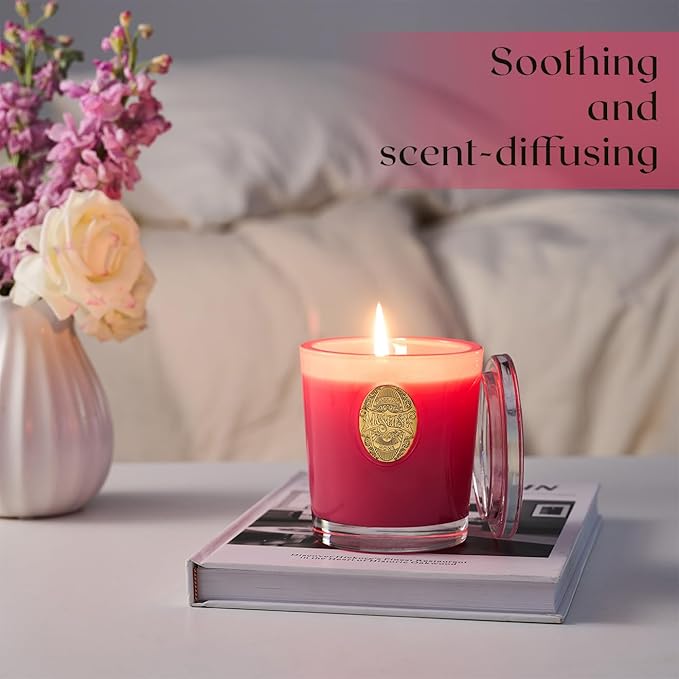 M&SENSE Natural Soy Candle| Rose Lychee &Pink | 10.2 oz, 55H Burn | Luxury Scented Candle for Relaxation, Gifting, Home Décor | for Bedroom, Office, Party