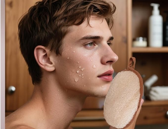 Natural Loofah Bath Sponge Set of 2,Exfoliating Body Scrubber for Shower & Bath,Eco-Friendly & Reusable Spa Gift Set for Men and Women, Large Size 7.1"x5.1" Oval (White and Brown)