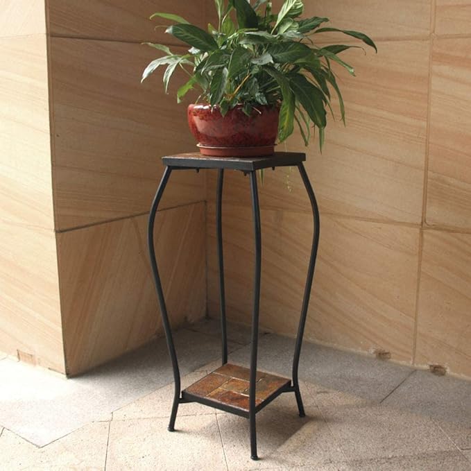 Zhongma 2 Tier 30" Tall Plant Stand with Colorful Slate Top for Balcony, Home, Garden, Backyard Patio with Adjustable Leveling Feet