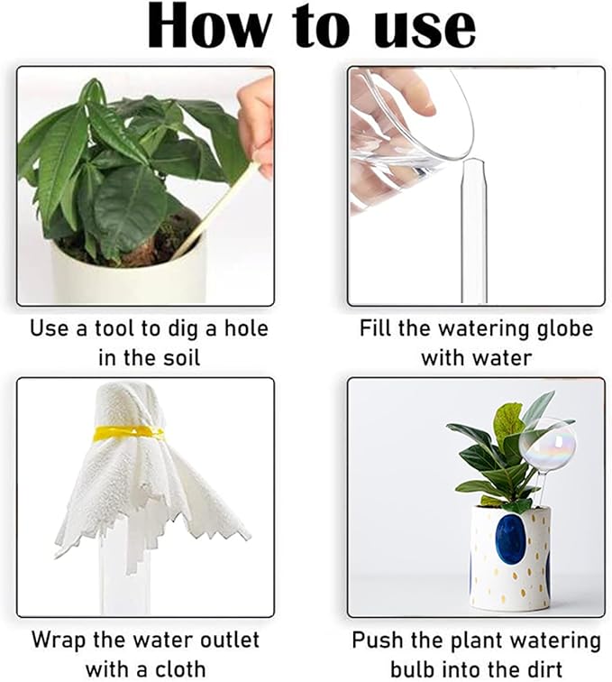 4 Pcs Iridescent Glass Plant Watering Globes - 9 Inch Self Watering Planter Insert | Plant Watering Devices | Plant Watering Bulbs for Indoor and Outdoor Plants Accessories.