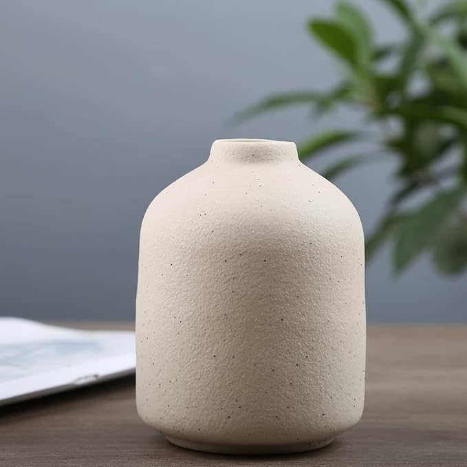 Ceramic Vase,Small Vases for Decor,Set 3 Modern Boho Vases for Flower Pampas,Fit for Living Room Desk Shelf Decor (Beige)