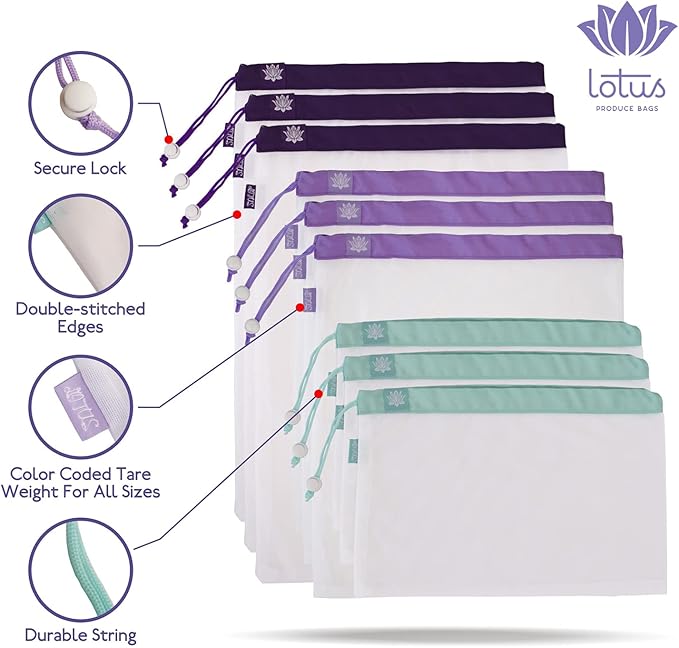 Lotus Produce Bags Reusable produce bags Eco-Friendly Mesh Produce Bags For Groceries