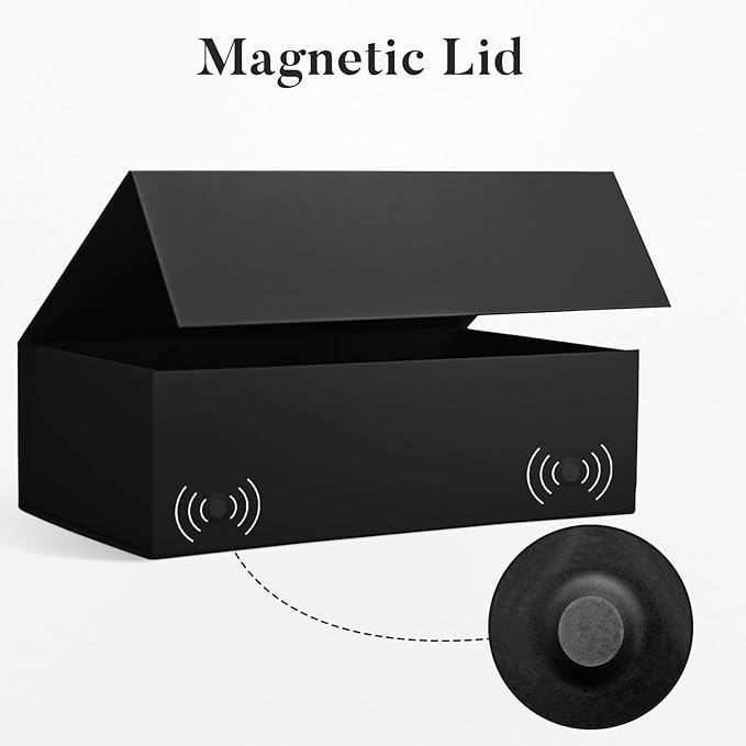 LIFELUM Large Gift Box 14"x8.5"x4.5" Birthday Gift Boxes for Presents for Anniversary Wedding,Black Gift boxes with Ribbon,Shredded Filler,Card