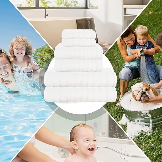 CASA COPENHAGEN Ecstatic Designed in Denmark 600 GSM Hotel & Spa, Kitchen & Bath Set of 6 Egyptian Cotton Towels - 2 Bath Towels, 2 Hand Towels, 2 Washcloths - White