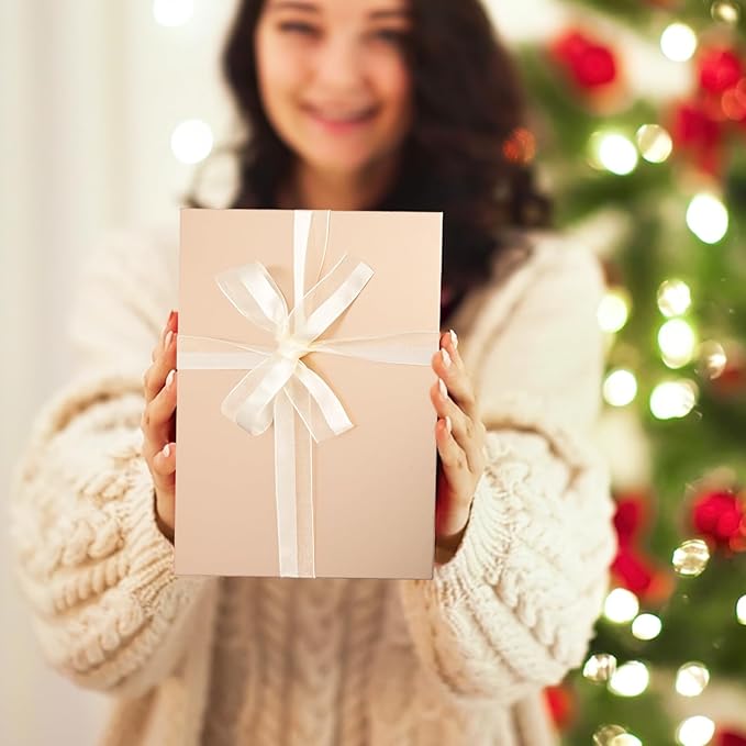 LIFELUM Rose Gold Gift Box 8 x 7 x 3 Christmas Gift Box with Magnetic Lid for Presents Sturdy Storage Contains Card, Ribbon, Shredded Paper Filler (1 Pcs