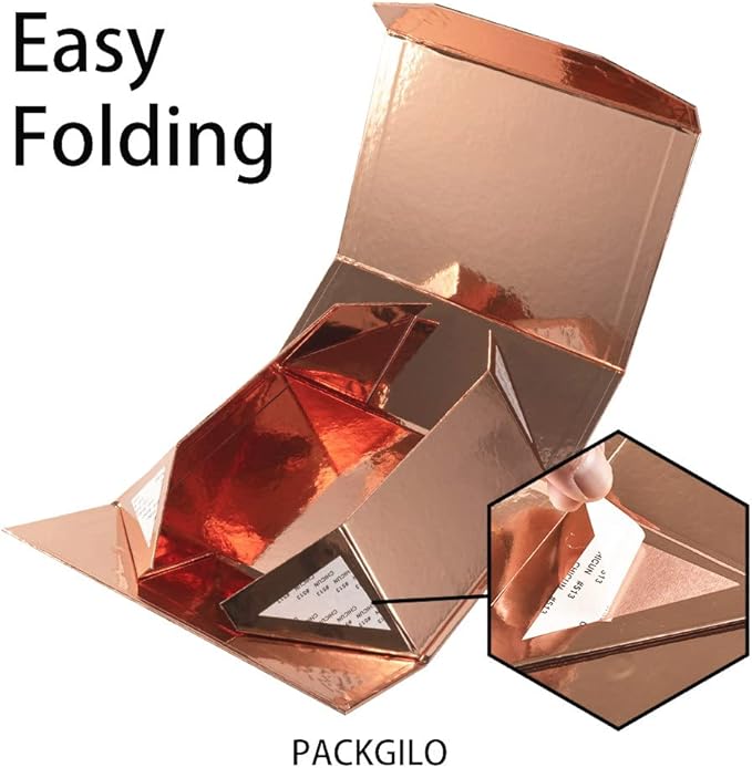 5Pcs 9.5x7x4 Inches RoseGold Gift Box with Lids for Presents Magnetic Gift Box Small Gift Boxes for Packaging，Bridesmaid Proposal，Groomsman (Glossy Rose Gold)