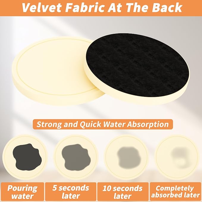 Azhou 6Pcs Drink Coaster with Holder, Lemon-Yellow Absorbent Coasters for Drinks, Non-Slip with Velvet Bottom, Thick Heavy Duty 4 inch Ceramic Coasters, Home Decor Coffee Bar Accessories