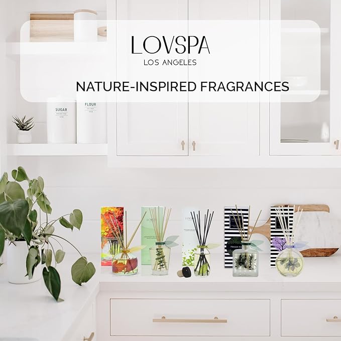 LOVSPA Reed Diffuser Set, Unwind Eucalyptus & Mint Scented Oil Diffuser with Sticks, Home Fragrance Accessories for Bathroom Shelf Decor, Aroma Diffusers for Home or Office Desk, USA Made