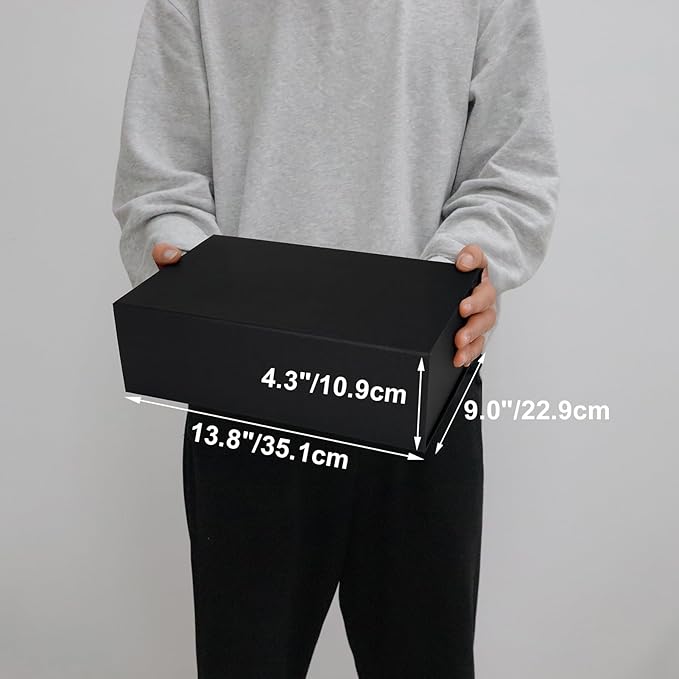 Ditwis 4 Pack 13.8x9x4.3 Inches Gift Boxes with Magnetic Closure Lids, Black Magnetic Box for Wedding, Groomsmen Bridesmaid Proposal, Birthdays, Mother's Day