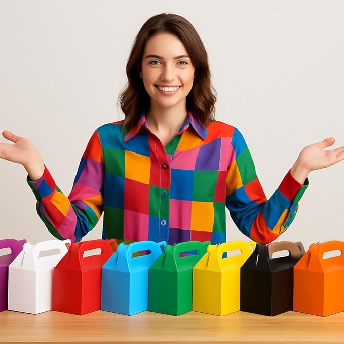 xiepipipaper 12Pack Large Party Favor Boxes,Blue Treat Boxes, (9.45 * 5 * 5"),Large Goodie Boxes, Gable Gift Boxes with Handles,Candy Boxes for Kids Birthday Baby Shower Wedding Halloween Christmas.