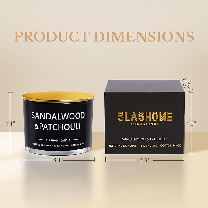 Patchouli Amber Candle, Large 3 Wick 12oz Soy Candle for Home Scented, Luxury Elegant Jar Candle Gift for Women & Men, Long-Lasting Non-Toxic Burn 60+ Hours, Warm Earthy Aromatherapy Home Décor