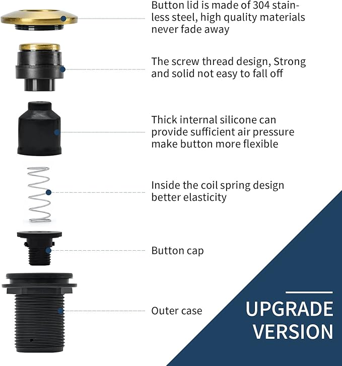 Garbage Disposal Air Switch Kit Single Outlet Sink Top Waste Disposal Long Stainless Steel Brushed Gold On/Off Air Button Food and Waste Disposals Part by Etoolcity