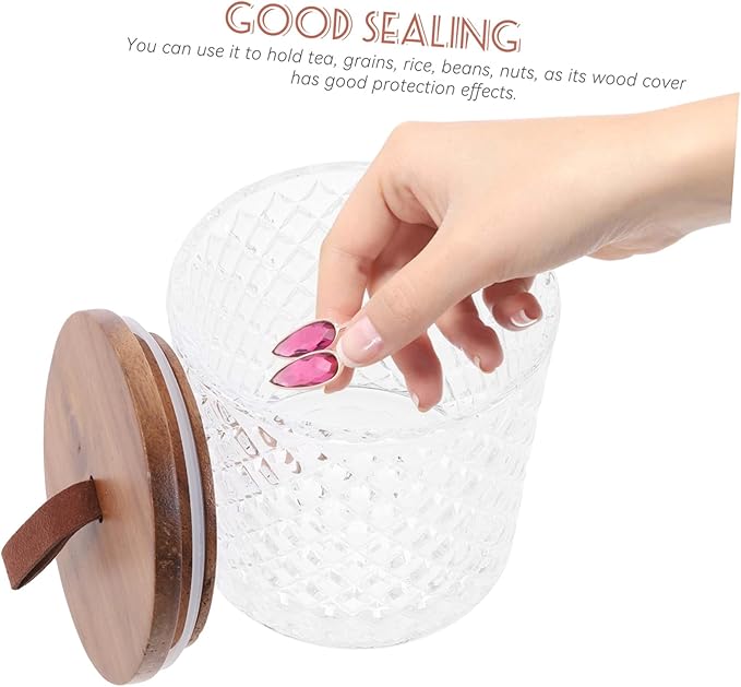 Wood Lid Glass Food Storage Jar Airtight Flour Tea Canister for Kitchen Pantry Organization